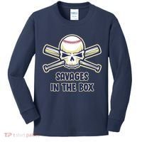 Baseball Skull Savages In The Box Kids Long Sleeve Shirt thumb 0