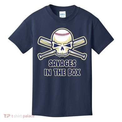 Baseball Skull Savages In The Box Kids T-Shirt