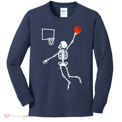Basketball Dunking Skeleton Kids Long Sleeve Shirt