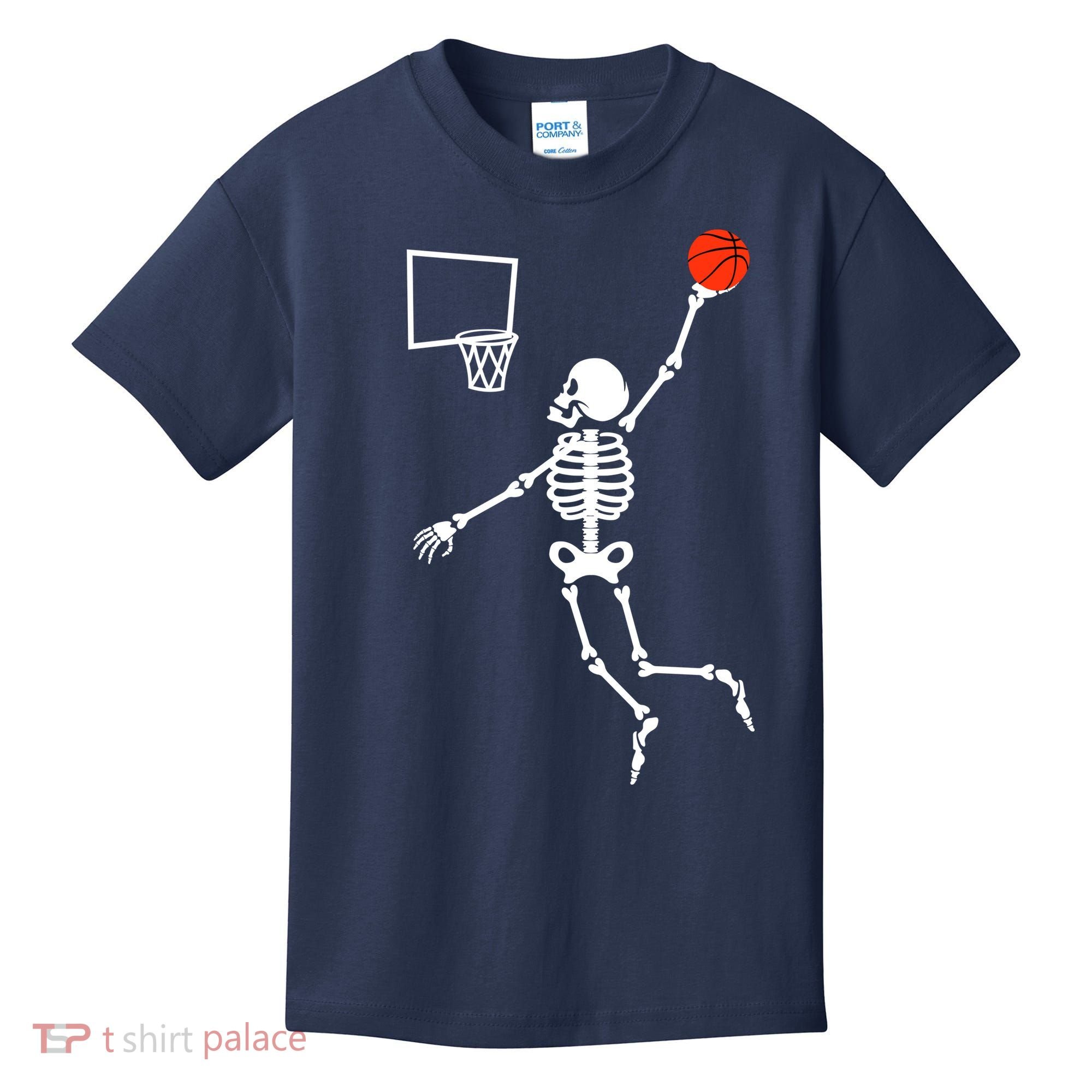 Basketball Dunking Skeleton Kids T-Shirt