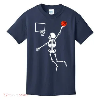 Basketball Dunking Skeleton Kids T-Shirt