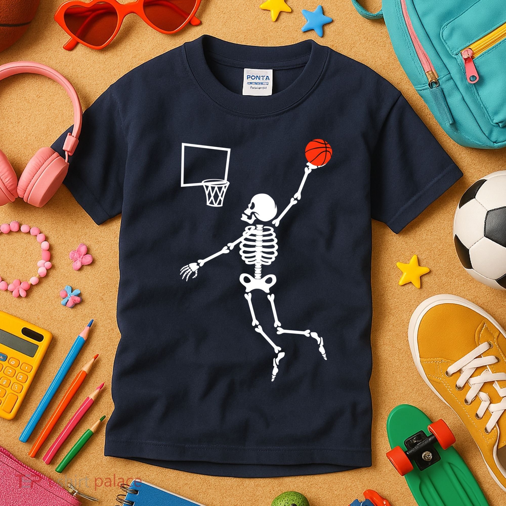 Basketball Dunking Skeleton Kids T-Shirt