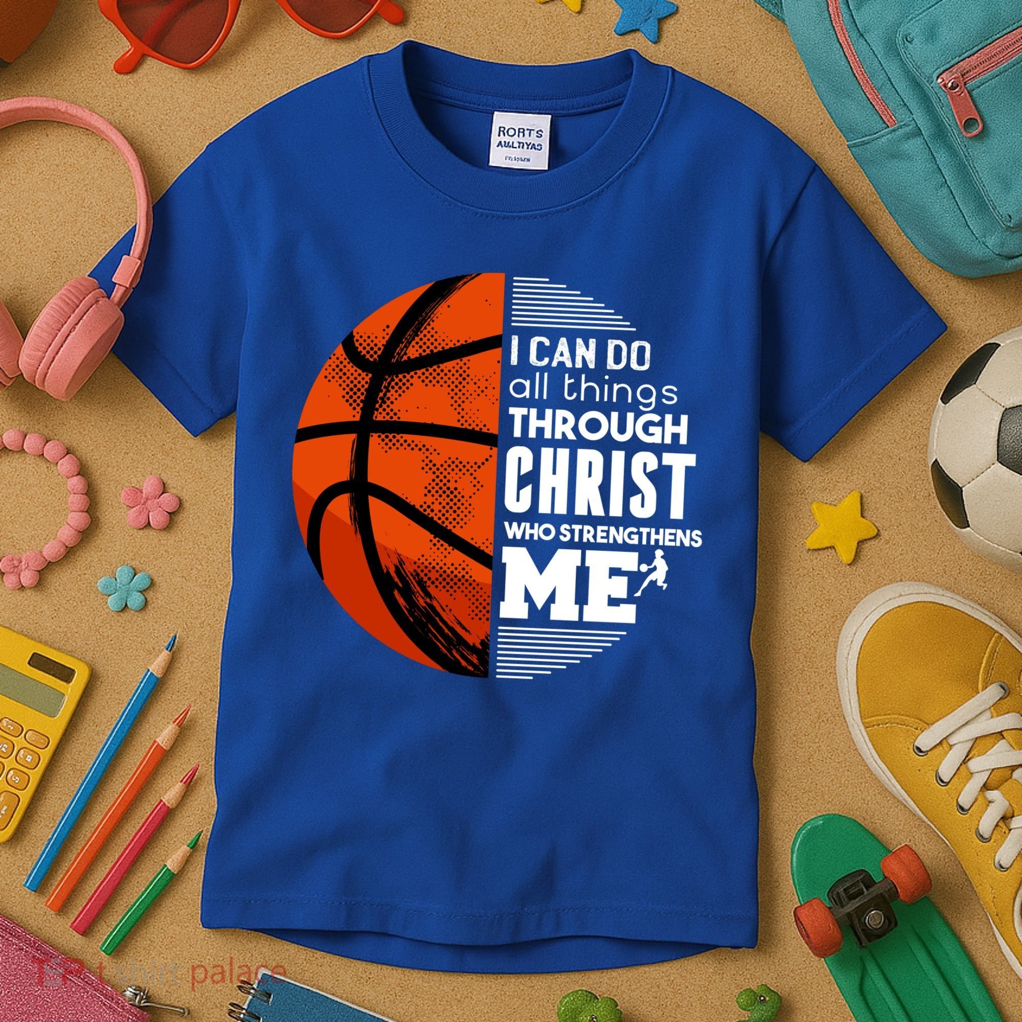 Basketball Faith All Things Through Christ Kids T-Shirt