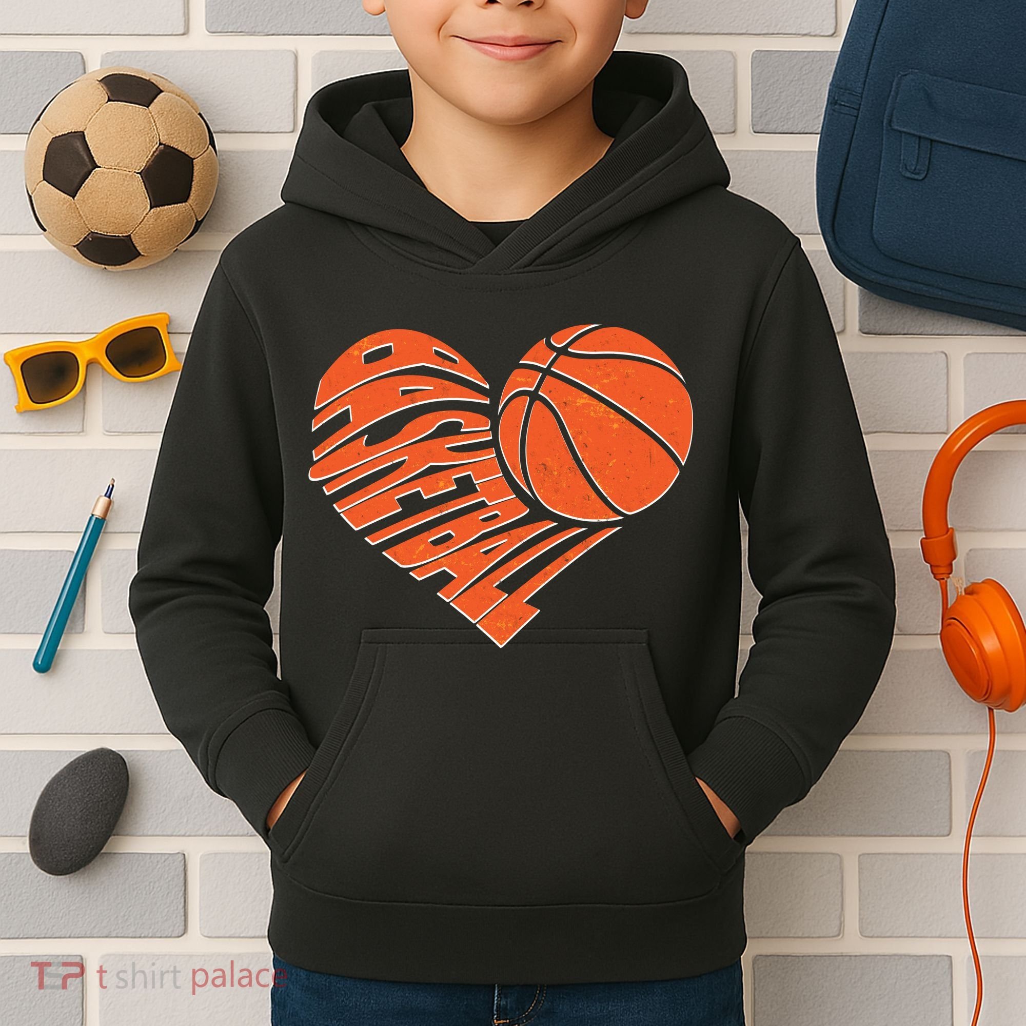 Basketball Love Heart Kids Hoodie