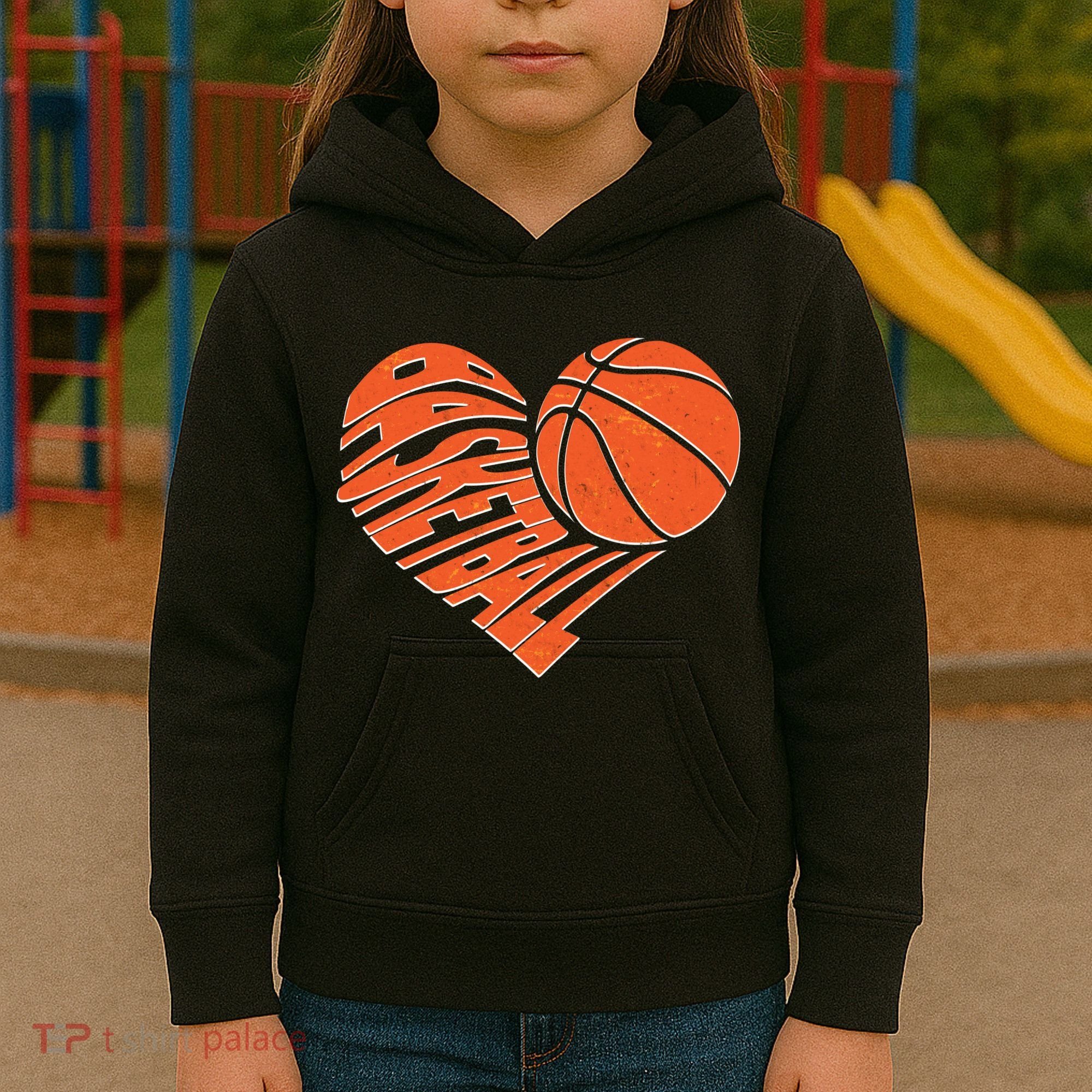 Basketball Love Heart Kids Hoodie