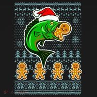 Bass Fish Eating Gingerbread Man Ugly Christmas Fishing Backpack thumb 2