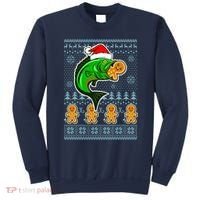 Bass Fish Eating Gingerbread Man Ugly Christmas Fishing Sweatshirt thumb 0