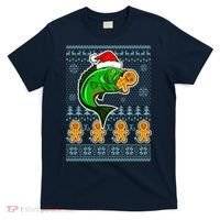 Bass Fish Eating Gingerbread Man Ugly Christmas Fishing T-Shirt thumb 0