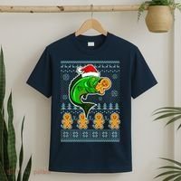 Bass Fish Eating Gingerbread Man Ugly Christmas Fishing T-Shirt thumb 2