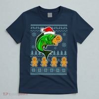 Bass Fish Eating Gingerbread Man Ugly Christmas Fishing T-Shirt thumb 5