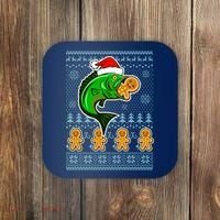 Bass Fish Eating Gingerbread Man Ugly Christmas Fishing Coaster thumb 0
