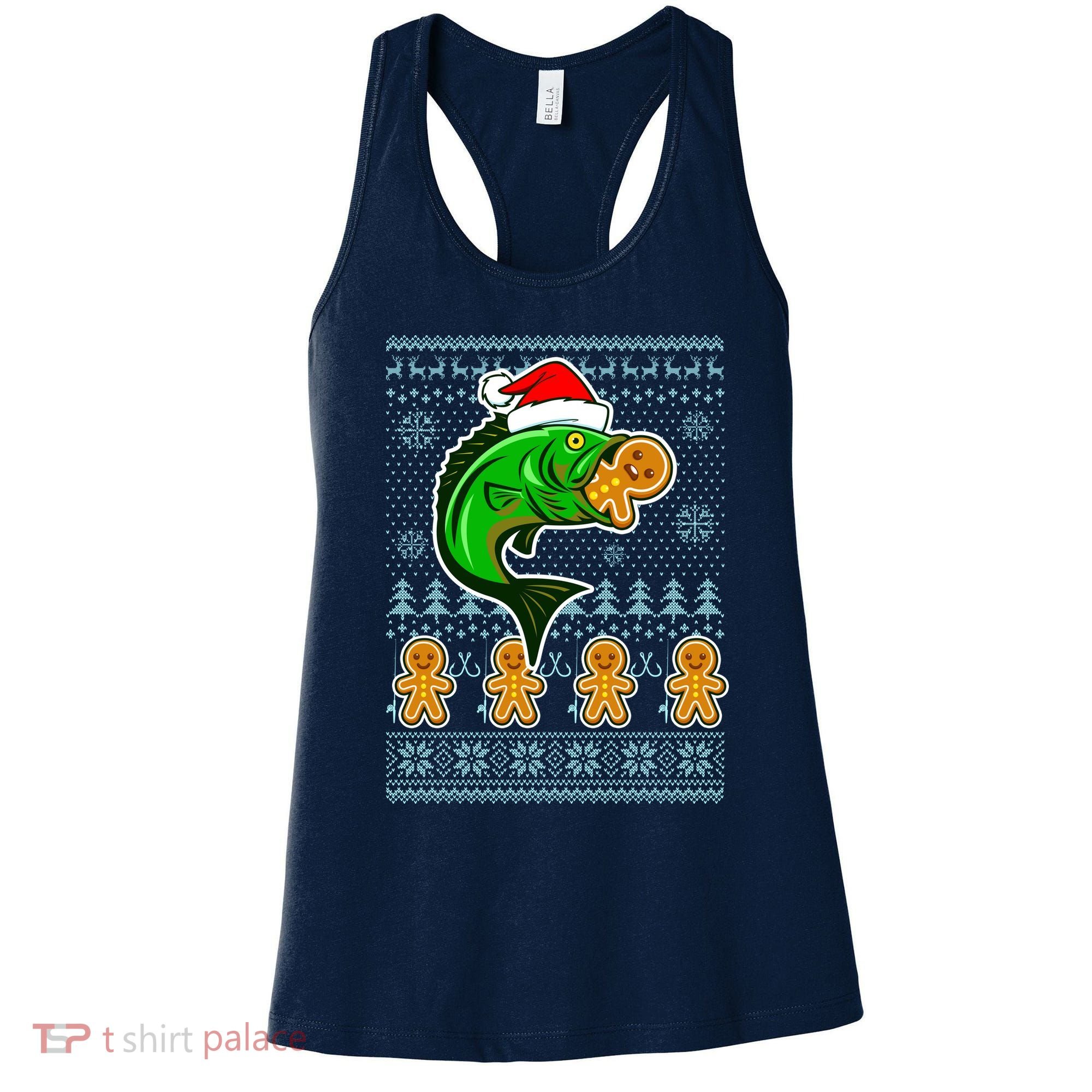 Bass Fish Eating Gingerbread Man Ugly Christmas Fishing Women's Tank Top