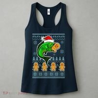 Bass Fish Eating Gingerbread Man Ugly Christmas Fishing Women's Tank Top thumb 3