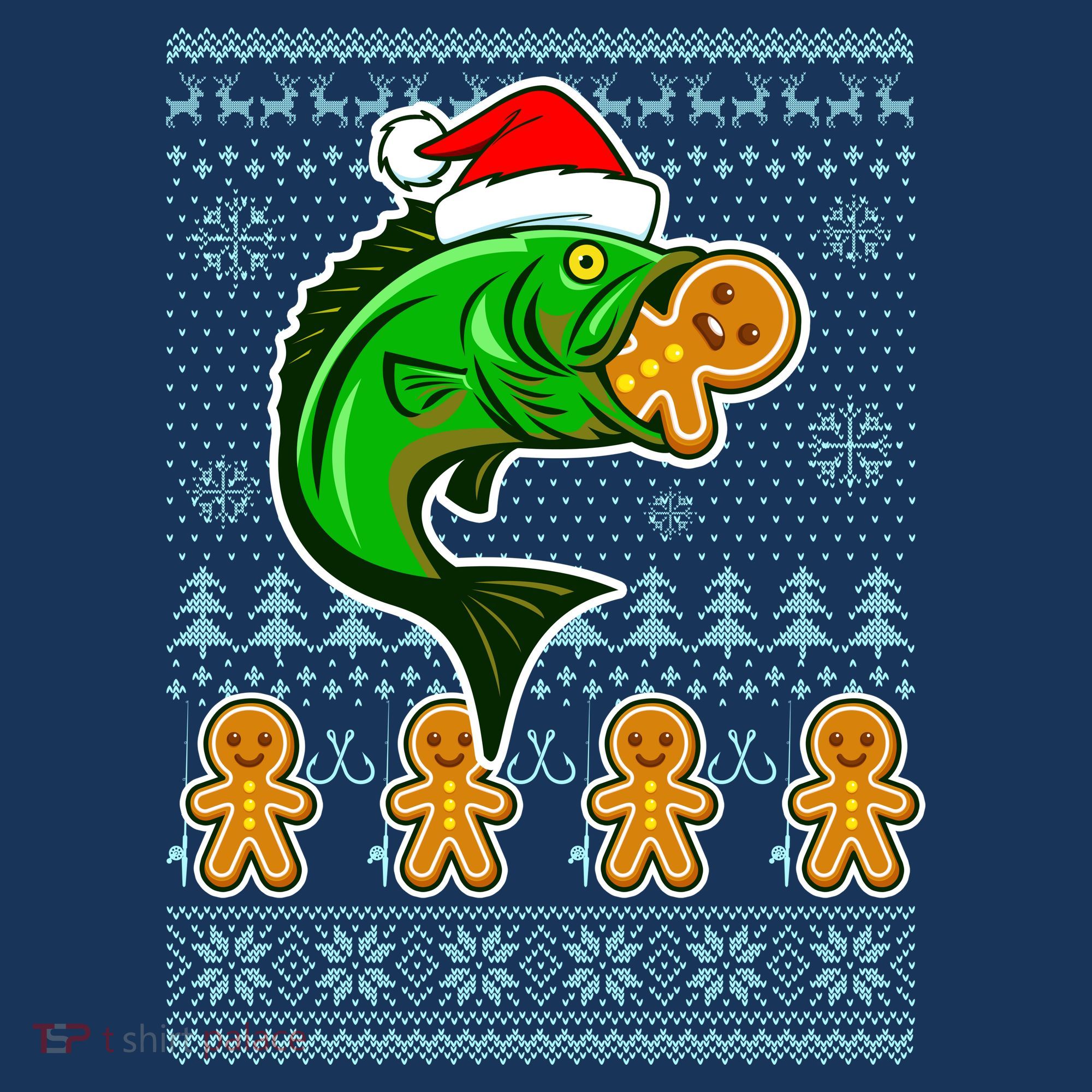 Bass Fish Eating Gingerbread Man Ugly Christmas Fishing Women's Tank Top