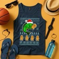 Bass Fish Eating Gingerbread Man Ugly Christmas Fishing Tank Top thumb 4