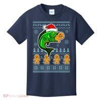 Bass Fish Eating Gingerbread Man Ugly Christmas Fishing Kids T-Shirt thumb 0