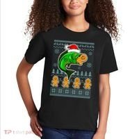 Bass Fish Eating Gingerbread Man Ugly Christmas Fishing Kids T-Shirt thumb 2
