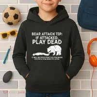 Bear Attack Tip If Attacked Play Dead Kids Hoodie thumb 2
