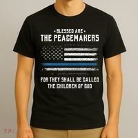 Blessed Are The Peacemakers Blue Line Police Cop T-Shirt thumb 3