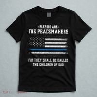 Blessed Are The Peacemakers Blue Line Police Cop T-Shirt thumb 5