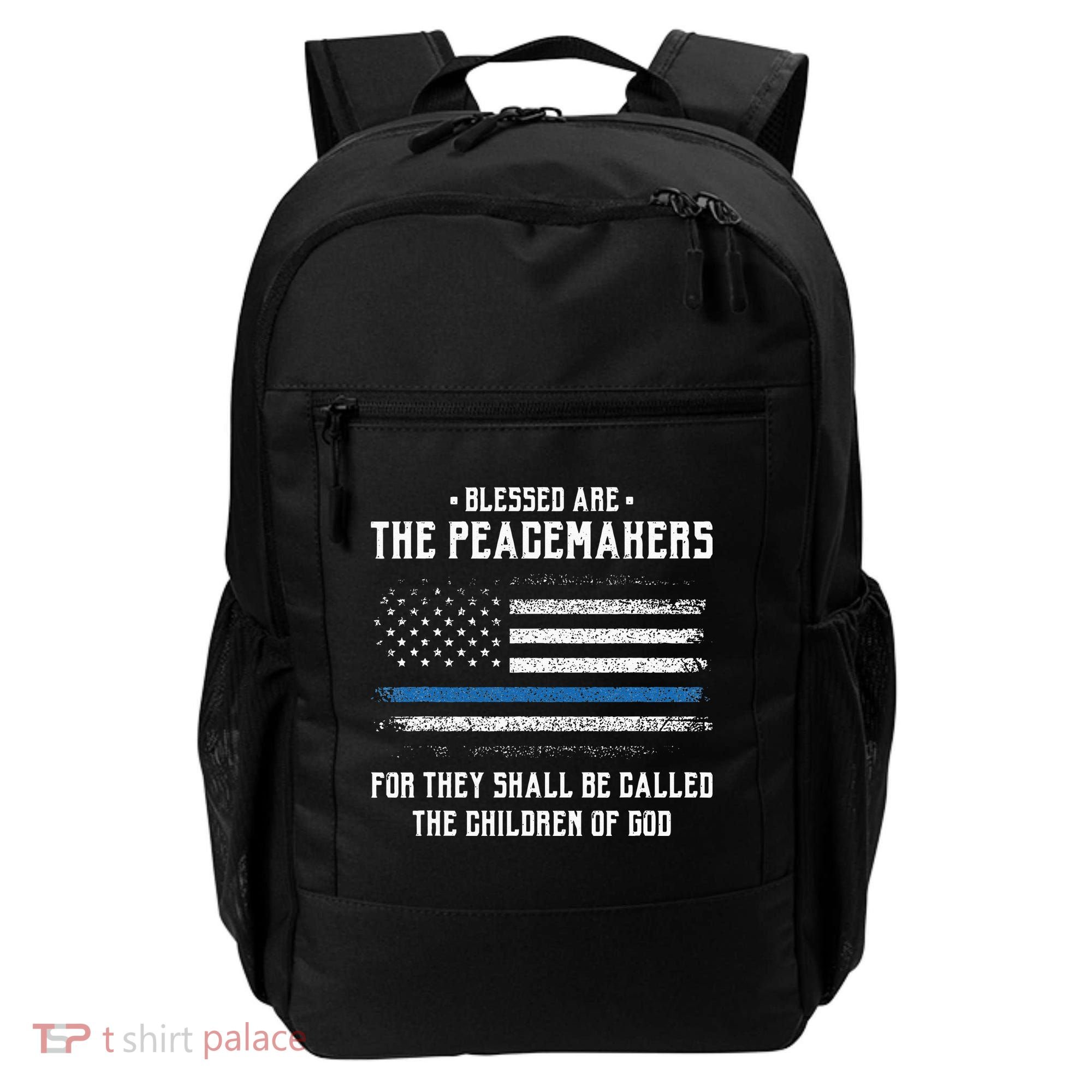Blessed Are The Peacemakers Blue Line Police Cop Backpack