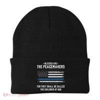 Blessed Are The Peacemakers Blue Line Police Cop Beanie thumb 0