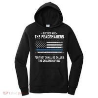 Blessed Are The Peacemakers Blue Line Police Cop Women's Hoodie thumb 0