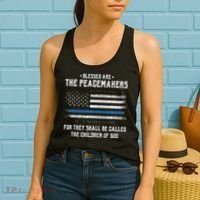 Blessed Are The Peacemakers Blue Line Police Cop Women's Tank Top thumb 2