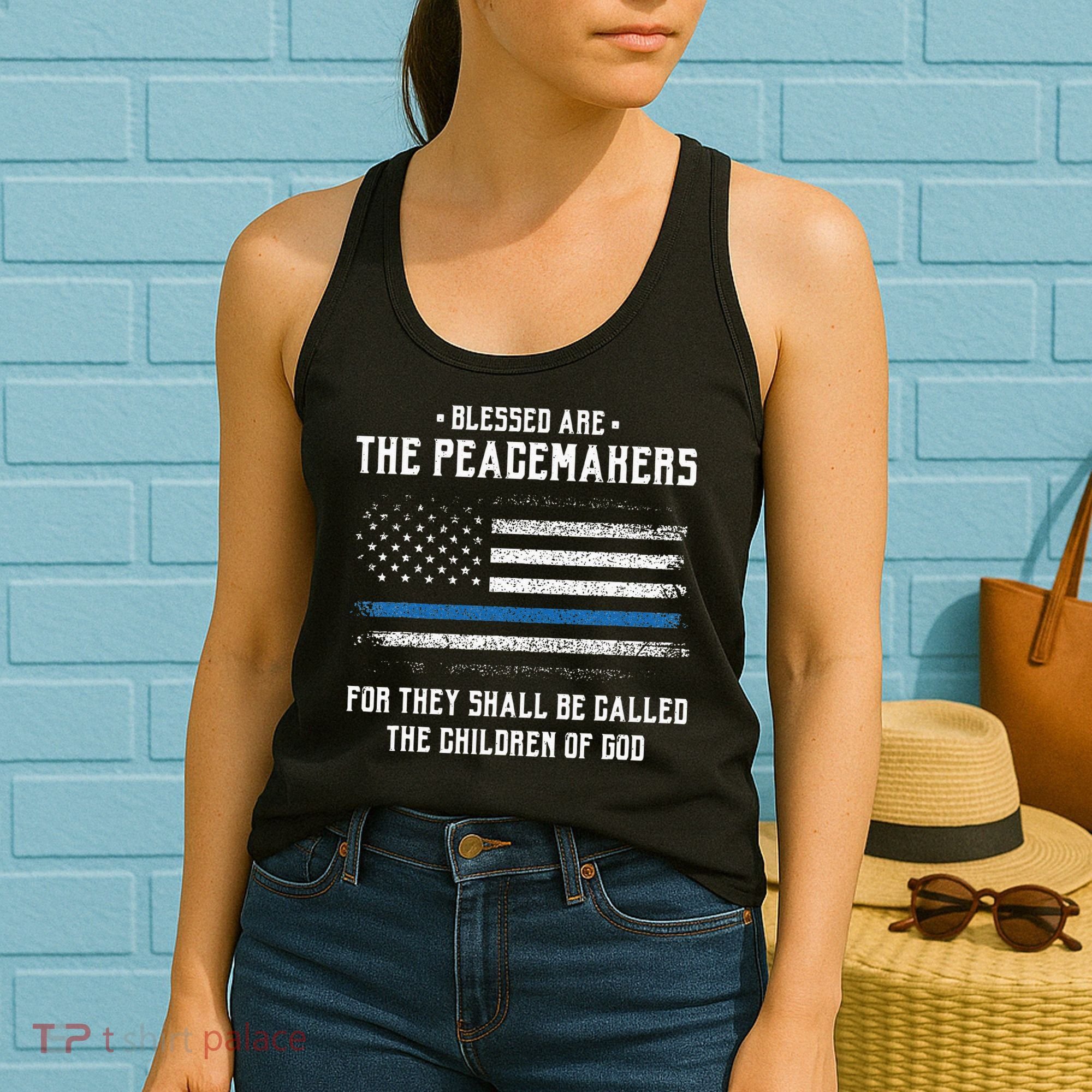 Blessed Are The Peacemakers Blue Line Police Cop Women's Tank Top