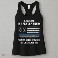 Blessed Are The Peacemakers Blue Line Police Cop Women's Tank Top thumb 3