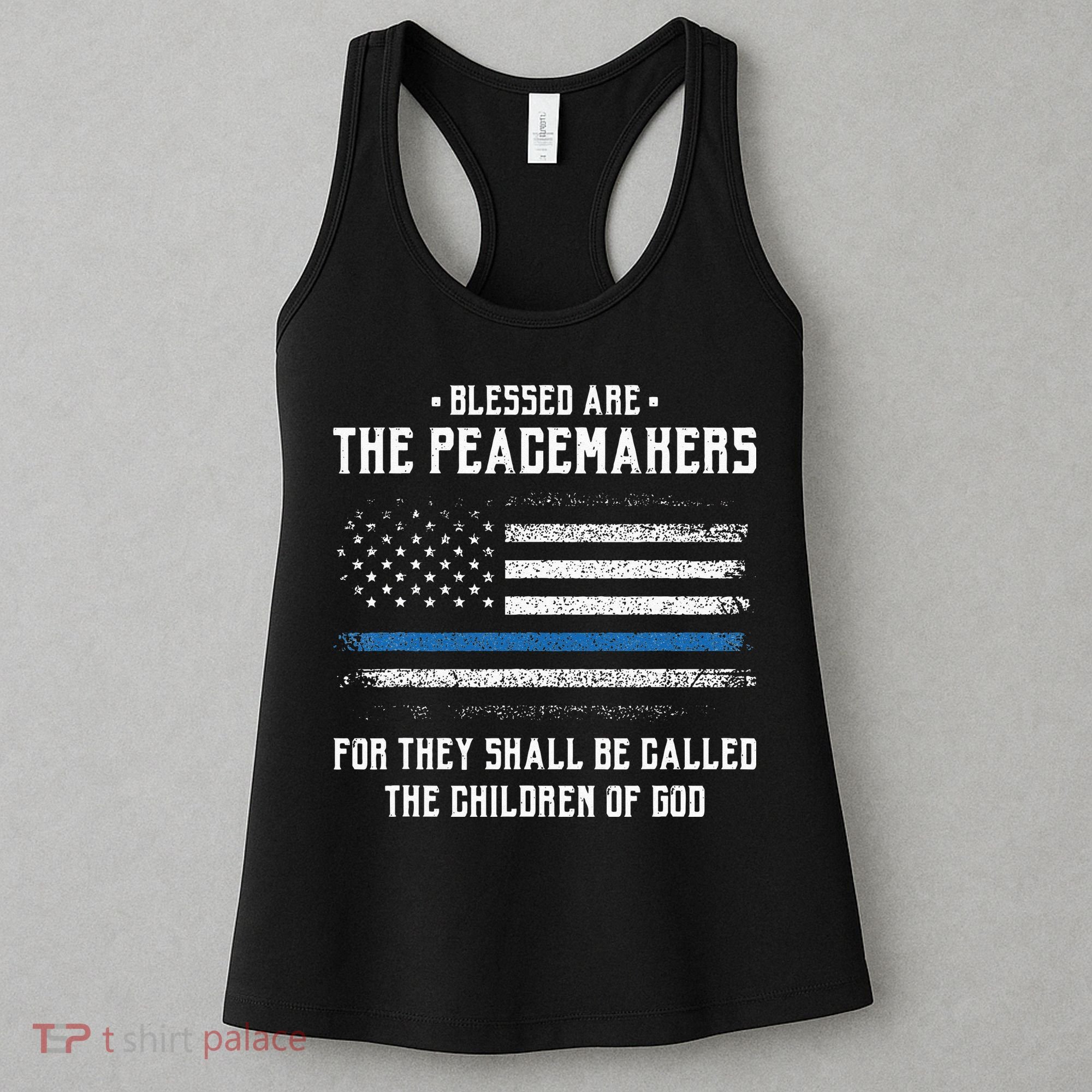 Blessed Are The Peacemakers Blue Line Police Cop Women's Tank Top