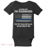 Blessed Are The Peacemakers Blue Line Police Cop Baby Bodysuit thumb 0