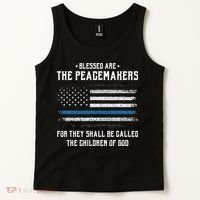 Blessed Are The Peacemakers Blue Line Police Cop Tank Top thumb 2