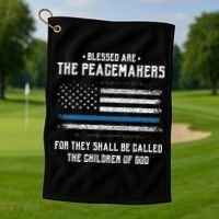 Blessed Are The Peacemakers Blue Line Police Cop Golf Towel thumb 1