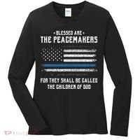 Blessed Are The Peacemakers Blue Line Police Cop Women's Long Sleeve Shirt thumb 0