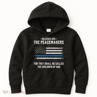 Blessed Are The Peacemakers Blue Line Police Cop Kids Hoodie thumb 0