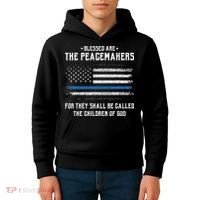Blessed Are The Peacemakers Blue Line Police Cop Kids Hoodie thumb 4