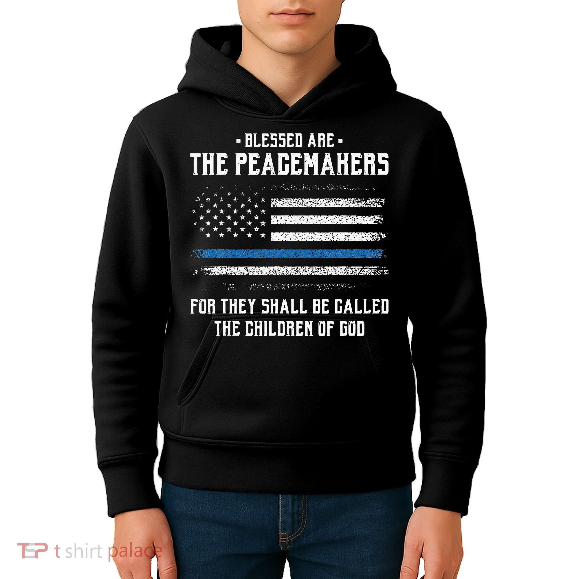 Blessed Are The Peacemakers Blue Line Police Cop Kids Hoodie