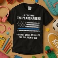 Blessed Are The Peacemakers Blue Line Police Cop Kids T-Shirt thumb 3