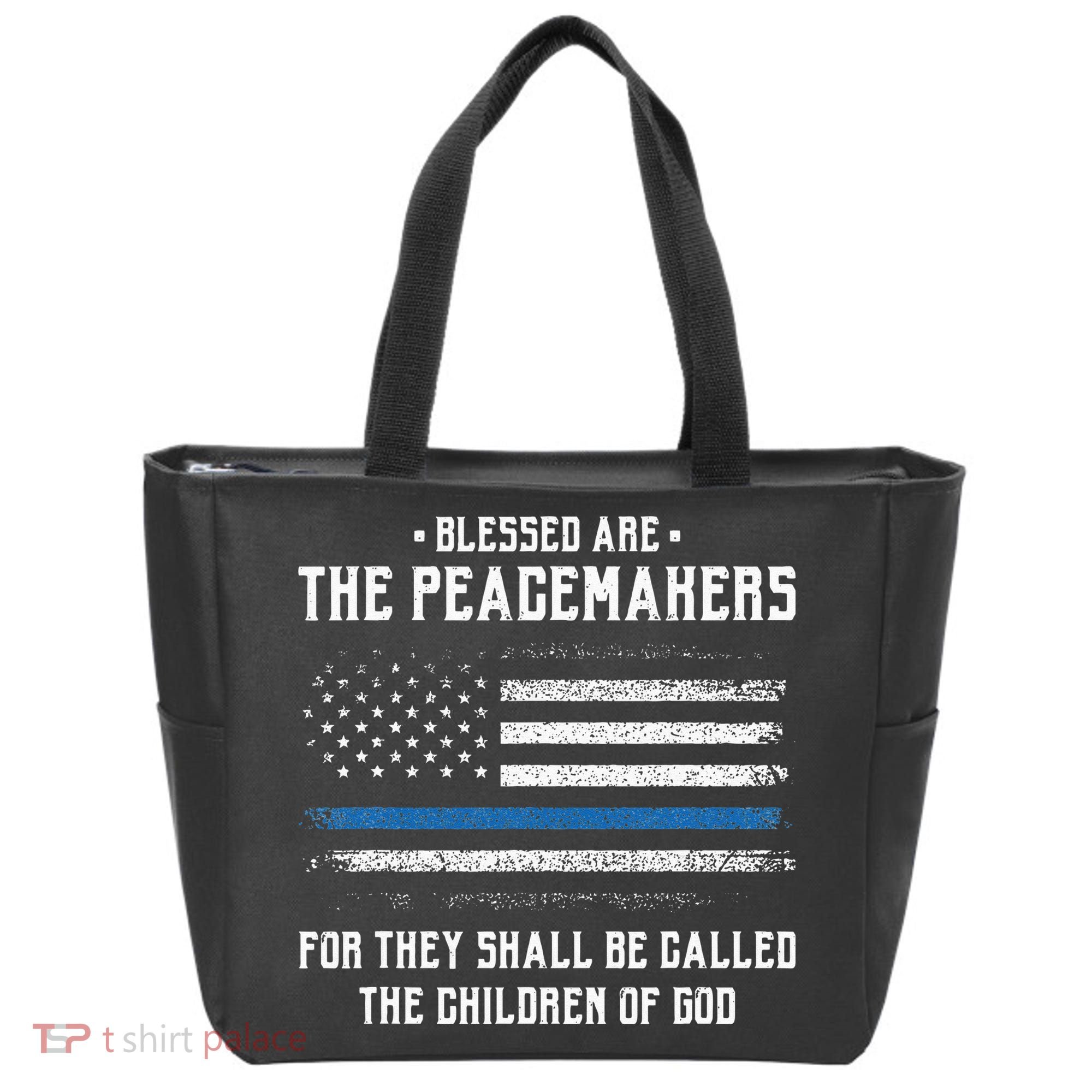 Blessed Are The Peacemakers Blue Line Police Cop Tote Bag