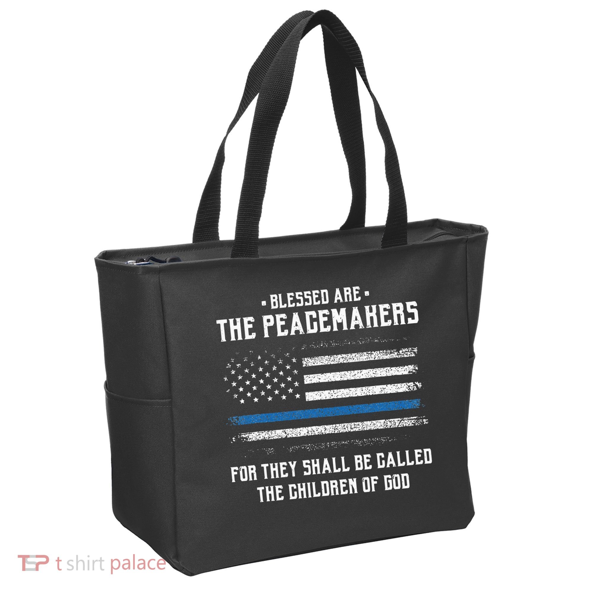 Blessed Are The Peacemakers Blue Line Police Cop Tote Bag