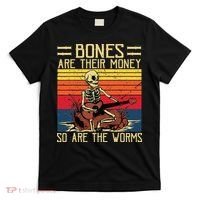 Bones Are Their Money Skeleton Playing Guitar Retro Vintage T-Shirt thumb 0
