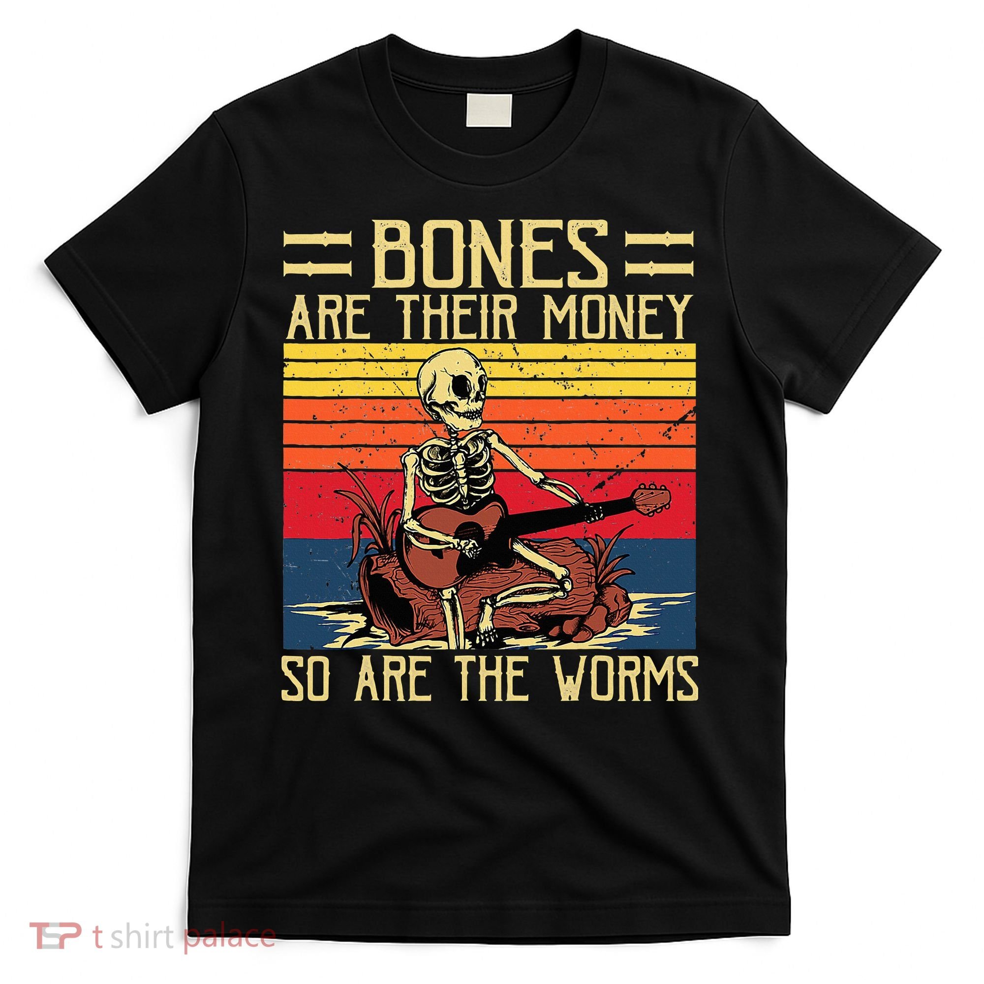 Bones Are Their Money Skeleton Playing Guitar Retro Vintage T-Shirt
