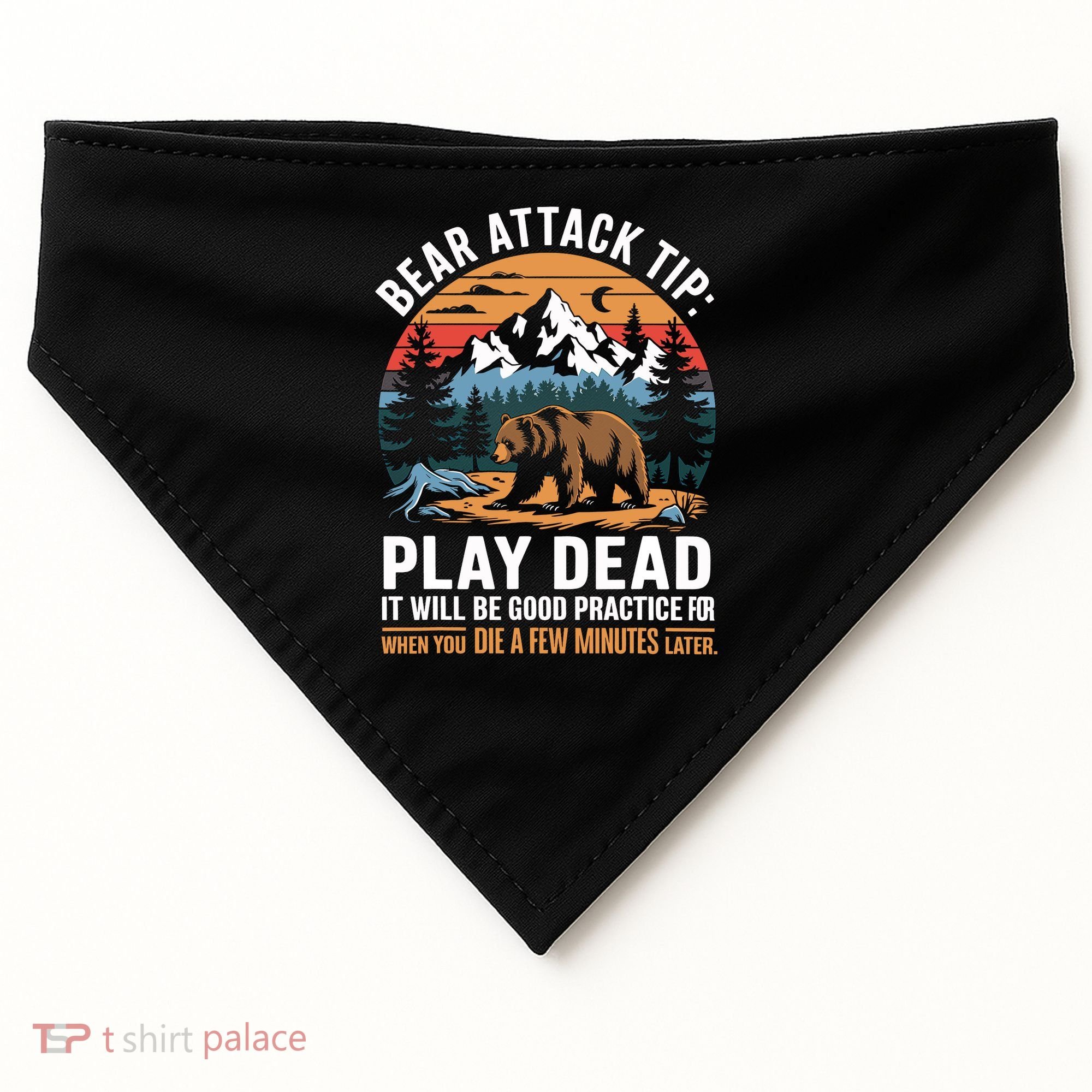 Bear Attack Tip Play Dead Funny Camping Hiking Mountain USA-Made Doggie Bandana