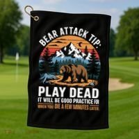 Bear Attack Tip Play Dead Funny Camping Hiking Mountain Golf Towel thumb 1