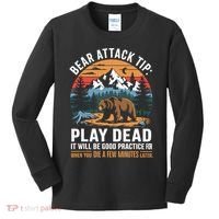 Bear Attack Tip Play Dead Funny Camping Hiking Mountain Kids Long Sleeve Shirt thumb 0