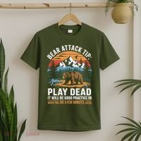 Bear Attack Tip Play Dead Funny Camping Hiking Mountain T-Shirt thumb 2