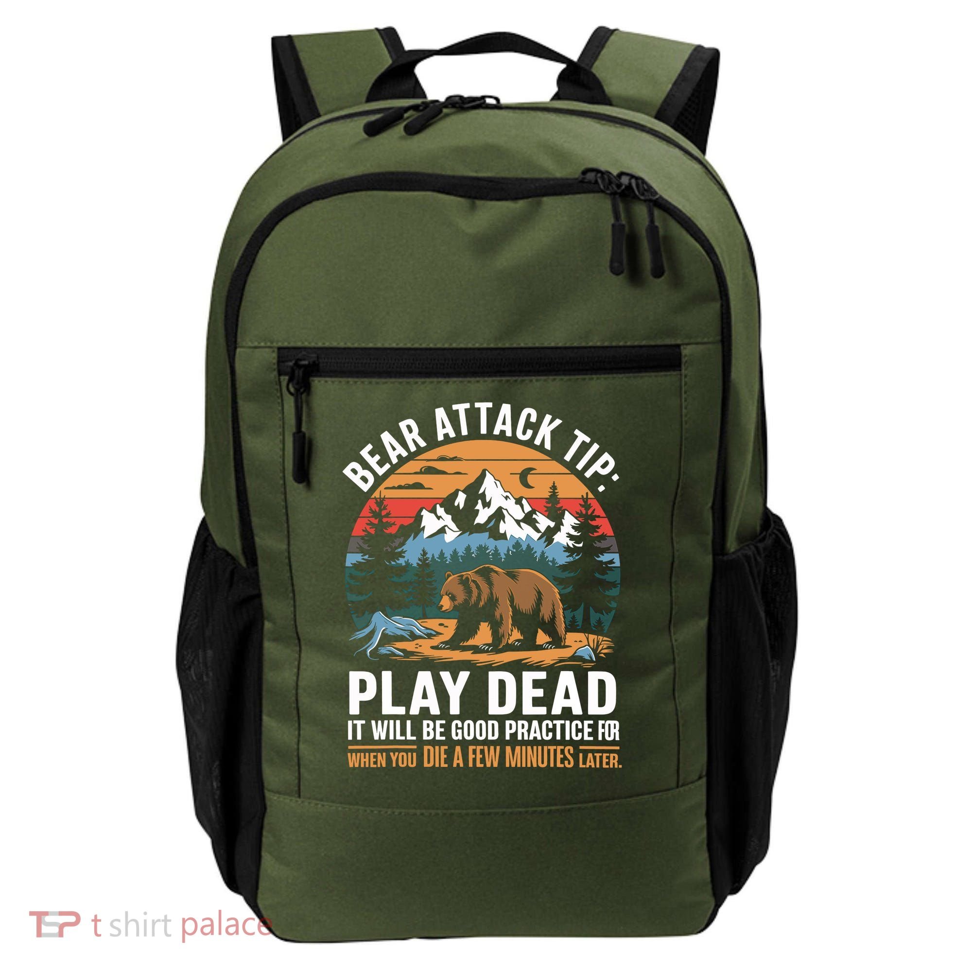Bear Attack Tip Play Dead Funny Camping Hiking Mountain Backpack