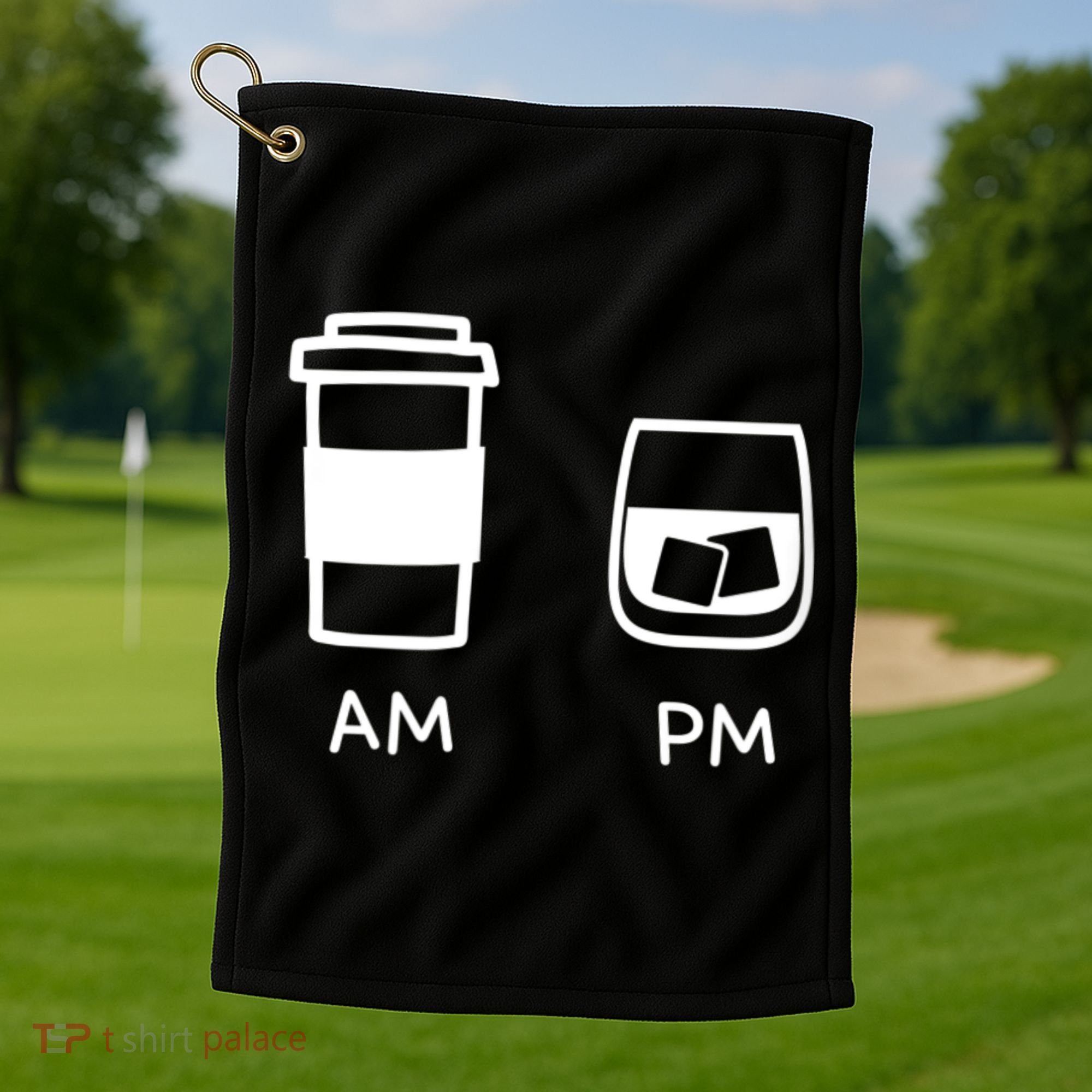 Big And Tall Am To Pm Coffee Whisky Rum Tequila Vodka Golf Towel