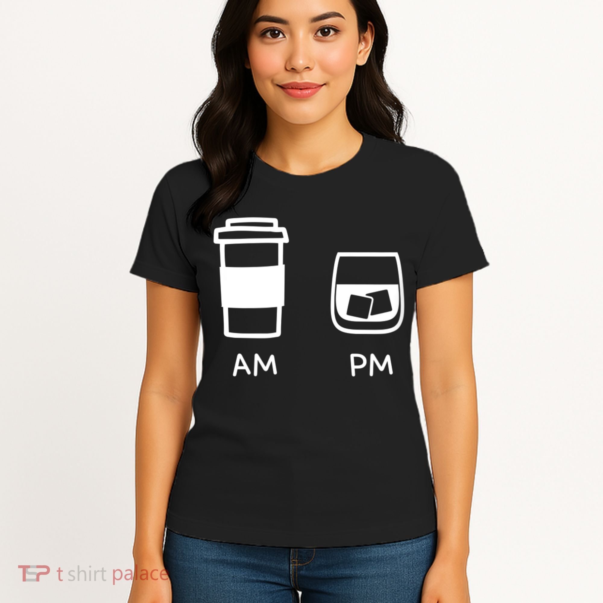 Big And Tall Am To Pm Coffee Whisky Rum Tequila Vodka Women's T-Shirt